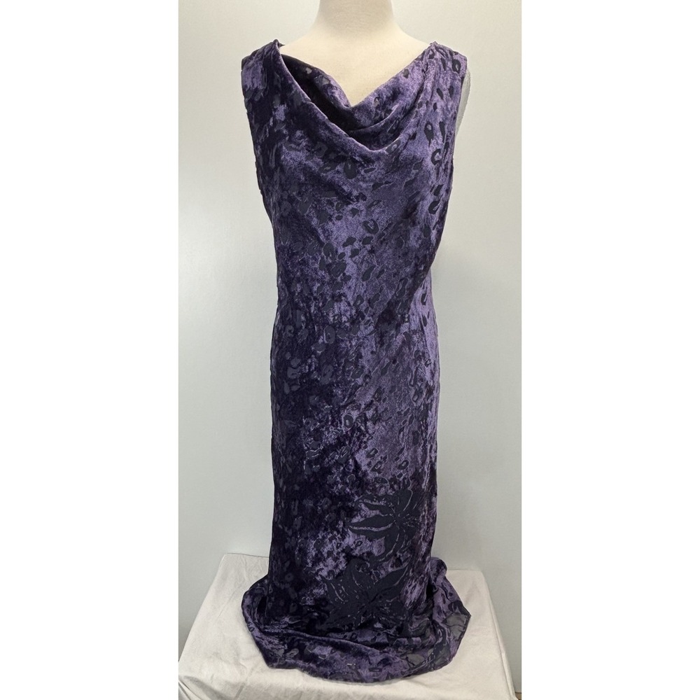 Vtg Carole Little Velvet Burnout Maxi Dress Sz 12 Purple Goth Vamp Y2K Made USA